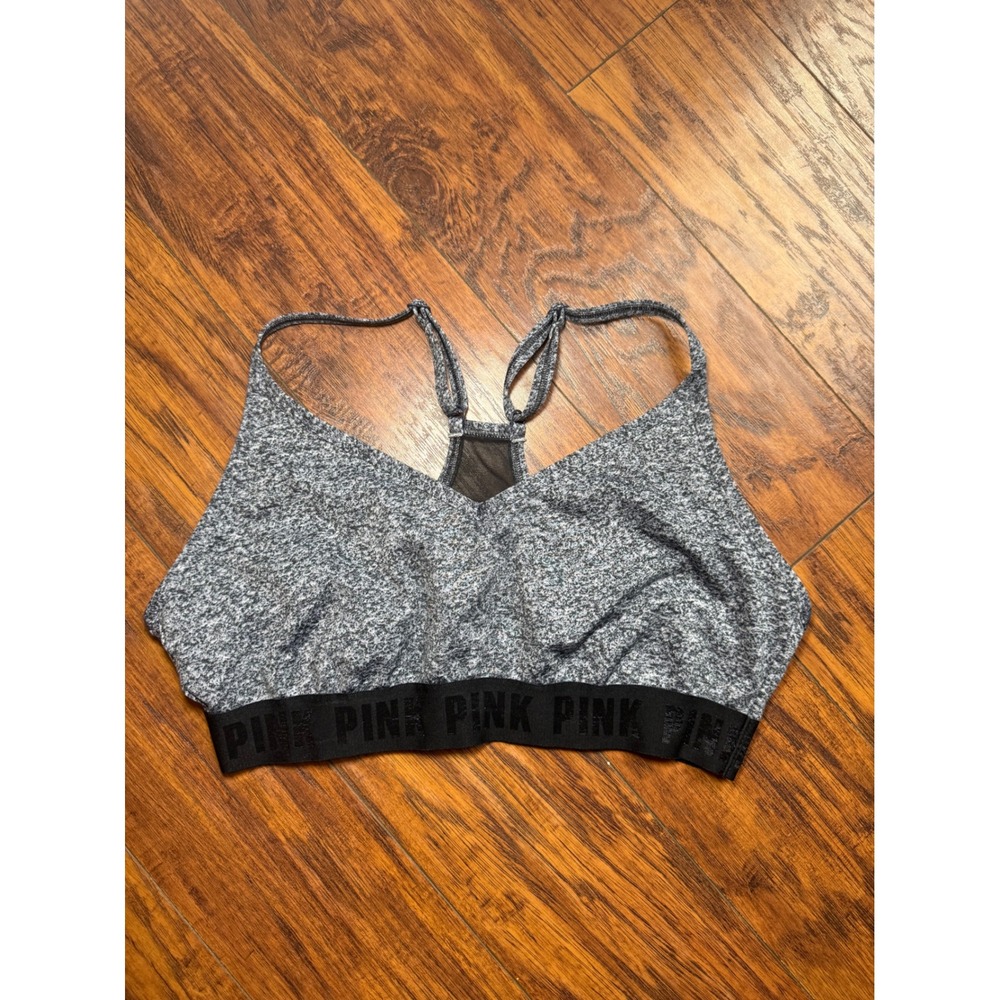 Pink Victorias Secret Active Sports Bra Gray Space Dye Mesh Racerback Large